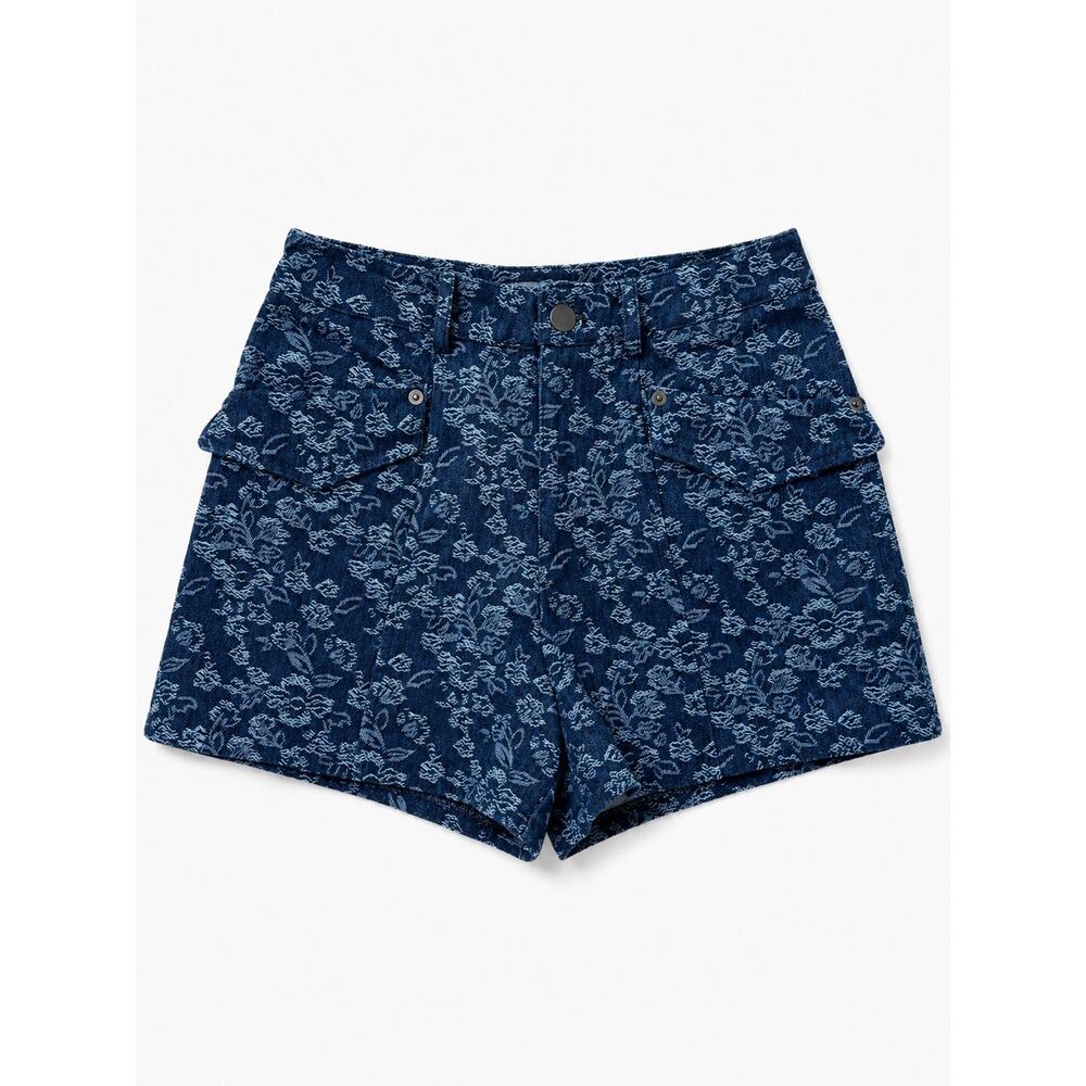 Urban Outfitters Floral Denim Shorts Women Size 26 High Rise Blue Jacquard - Picture 2 of 8
